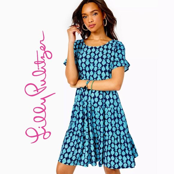 Lilly Pulitzer Jodee Swing Dress • Low Tide Navy Any Fin for You - Picture 1 of 5